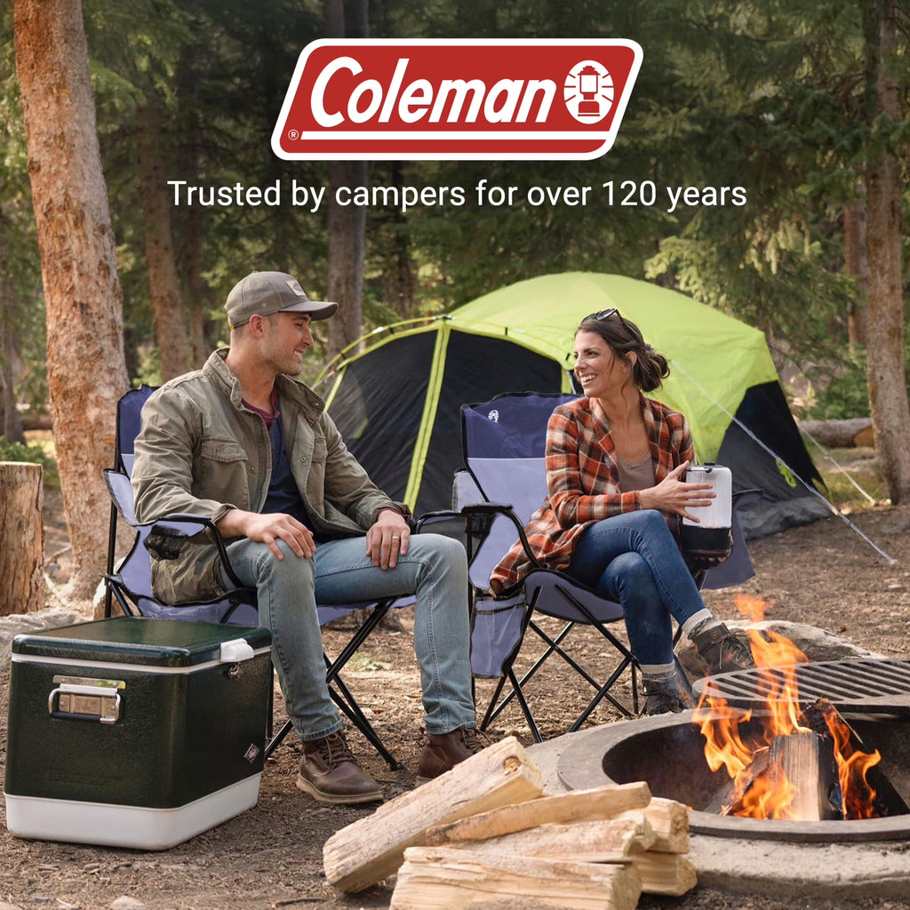 Portable Camping Chair with 4-Can Cooler, Cushioned Seat & Back with Side Pockets & Cup Holder, Carry Bag Included, Great for Camping, Tailgating, Firepits, Patio, & More