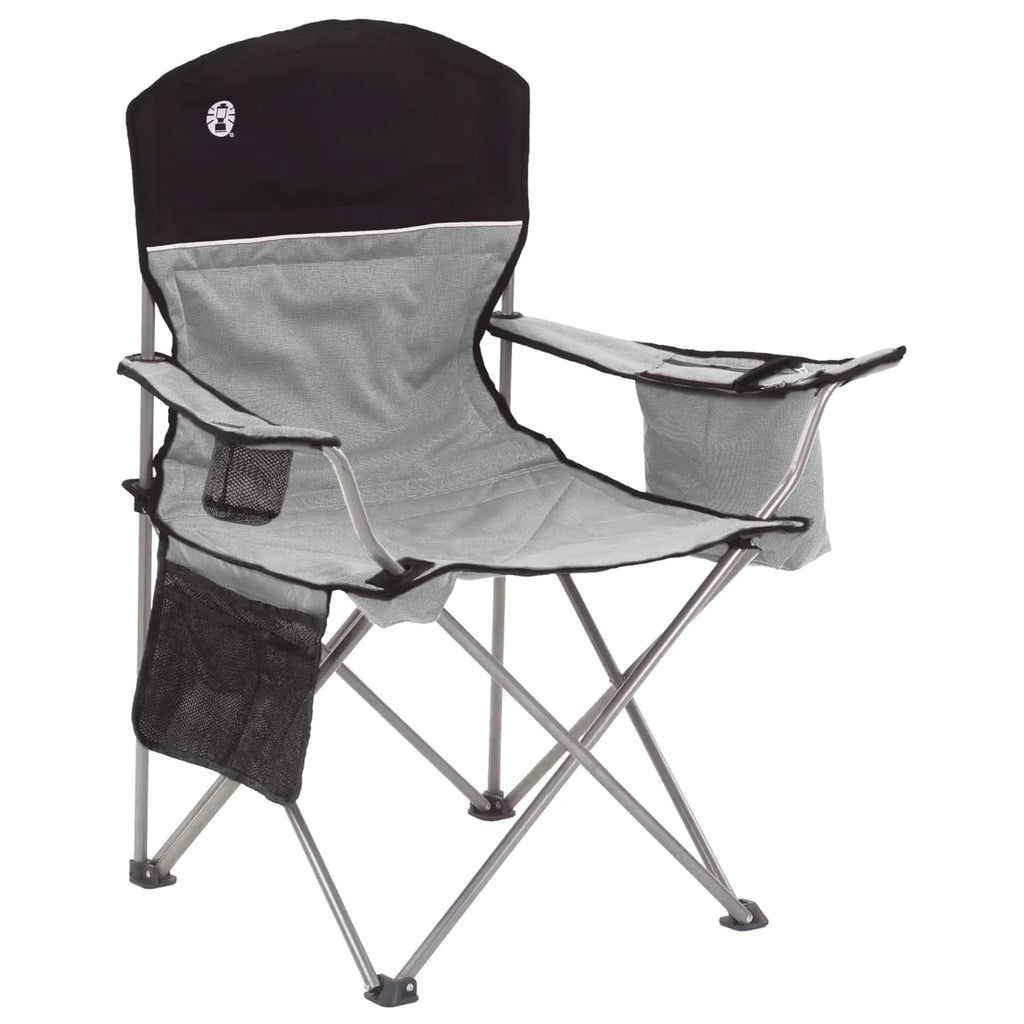 Portable Camping Chair with 4-Can Cooler, Cushioned Seat & Back with Side Pockets & Cup Holder, Carry Bag Included, Great for Camping, Tailgating, Firepits, Patio, & More