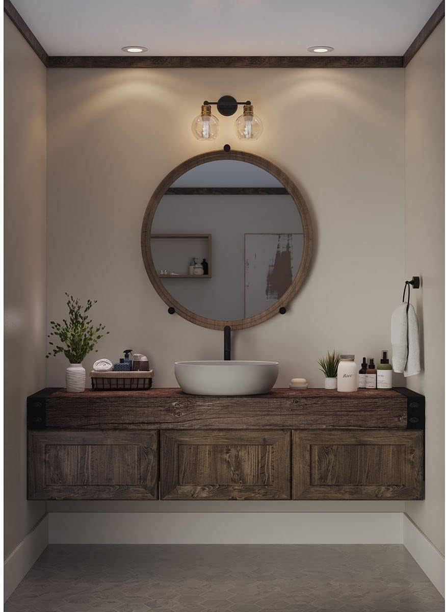 Hansford Collection 2-Light Clear Glass Coastal Bath Vanity Light Antique Bronze