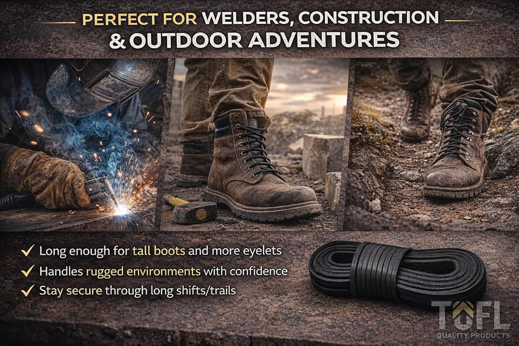 Leather Work Boot Laces - 72” | ⅛” Thick Cowhide | Shoelaces for Construction, Welding & Hiking Boots with 8-10 Eyelets