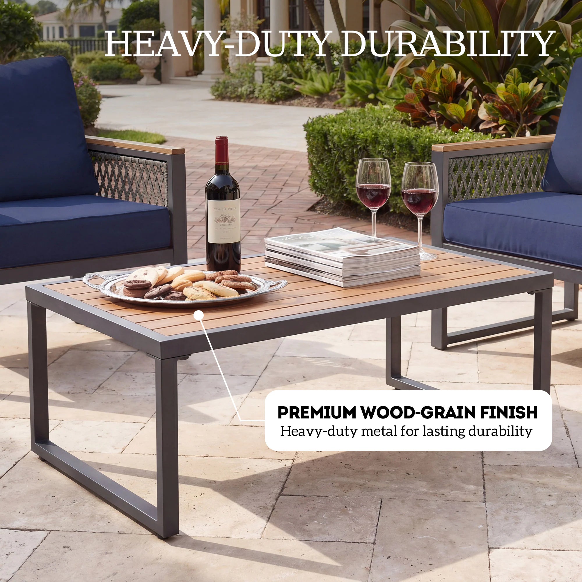 4 -Piece Patio Conversation Set with Blue Cushions