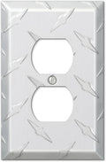 955D Diamond Plate Wallplate, 1 Duplex, Stampled Aluminum, Silver, 1-Pack