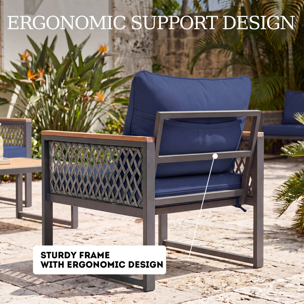 4 -Piece Patio Conversation Set with Blue Cushions