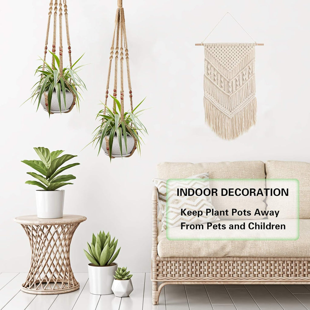 2 Pcs Plant Hangers Hanging Plant Holder for Indoor Outdoor Decor Macrame Hanging Planter Basket with 4 Hooks(35 Inch)
