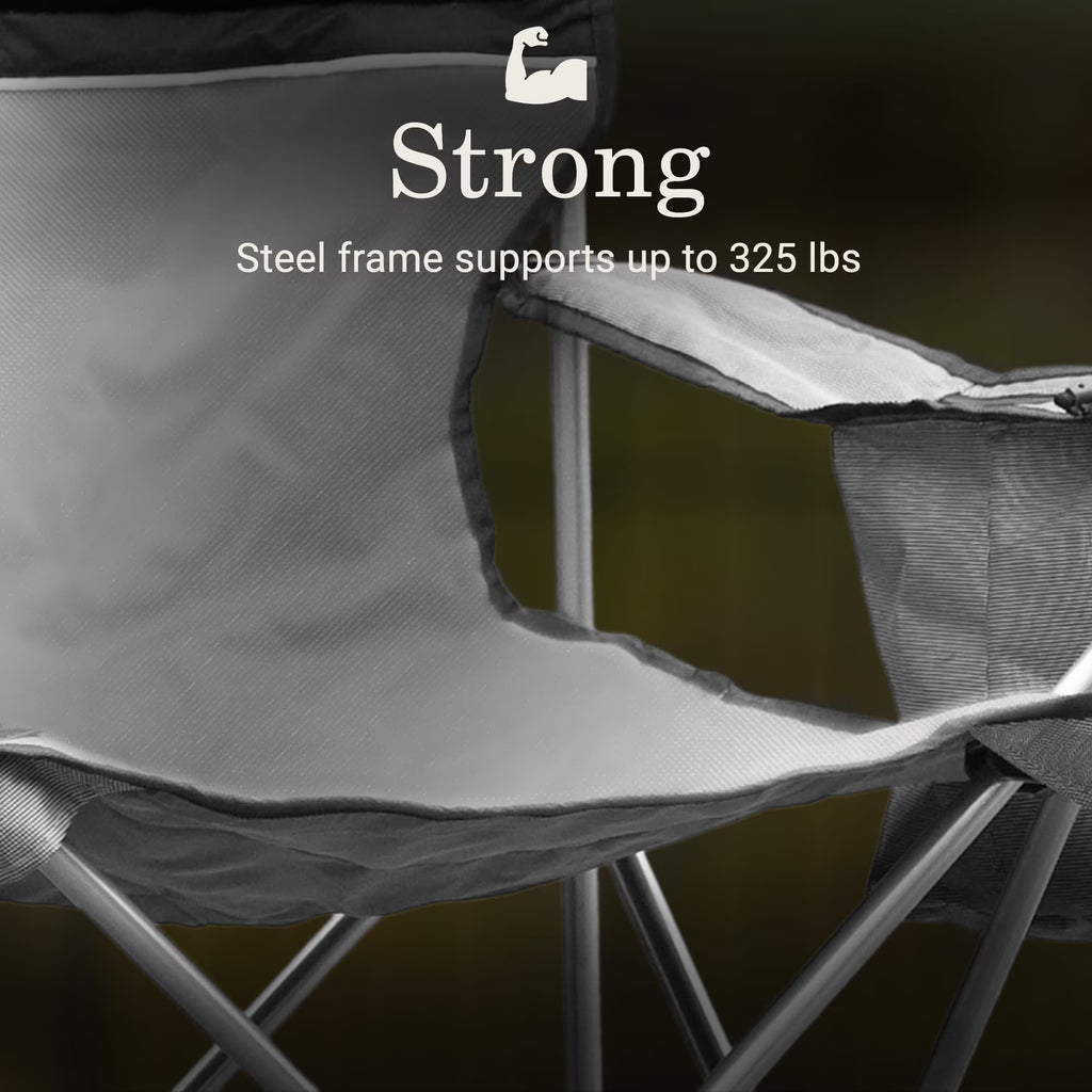 Portable Camping Chair with 4-Can Cooler, Cushioned Seat & Back with Side Pockets & Cup Holder, Carry Bag Included, Great for Camping, Tailgating, Firepits, Patio, & More