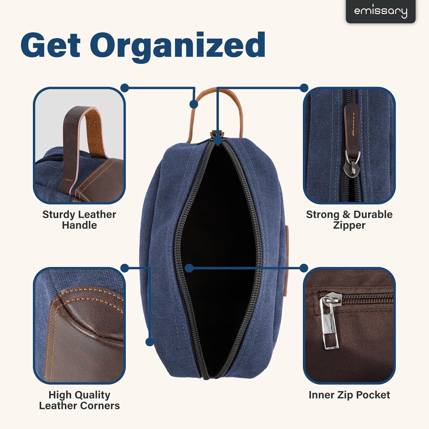 Men'S Toiletry Bag, Leather and Canvas Travel Toiletry Bag, Dopp Kit for Men, Travel Bathroom Bag Men'S Shaving Kit, Travel Kit Small Bags for Men, Shaving Bag for Travel Accessories (Blue)