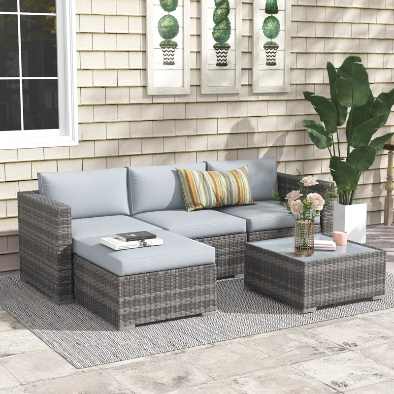 Abler 3-Person Wicker Modular Patio Conversation Set with Cushions