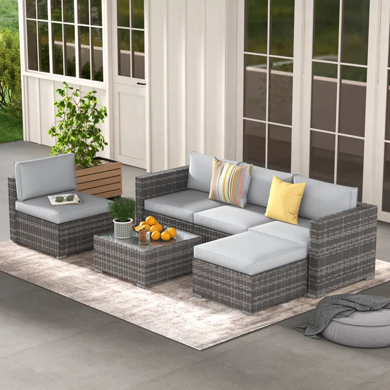 Abler 3-Person Wicker Modular Patio Conversation Set with Cushions