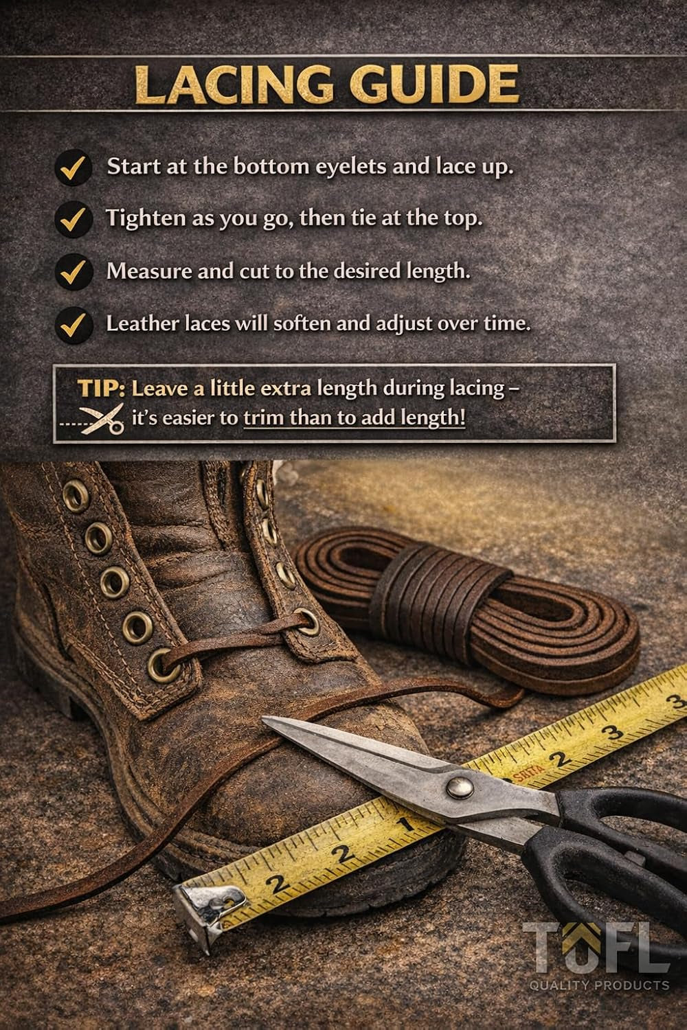 Leather Work Boot Laces - 72” | ⅛” Thick Cowhide | Shoelaces for Construction, Welding & Hiking Boots with 8-10 Eyelets