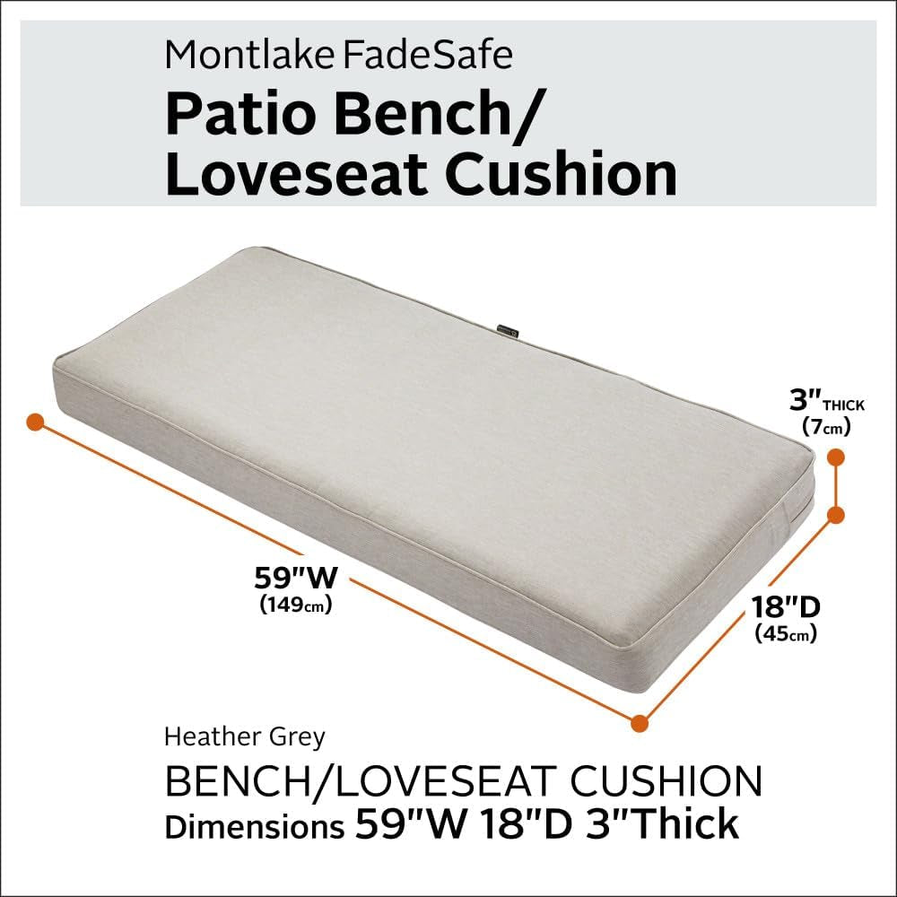 62-045-HGREY-EC Montlake Fadesafe Water-Repellent 59 X 18 X 3 Inch Outdoor Bench Cushion, Heather Grey