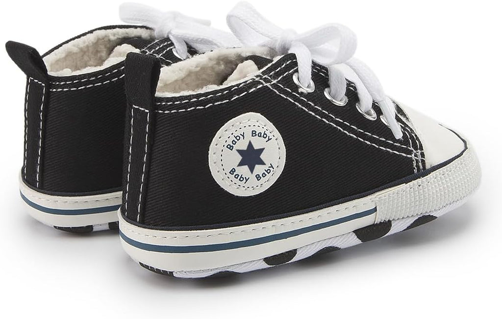 Tutoo Unisex Baby Boys Girls High Top Sneaker Soft Anti-Slip Sole Newborn Infant First Walkers Canvas Denim Shoes