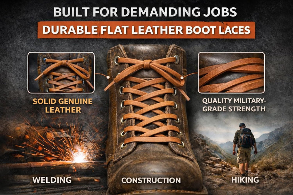 Leather Work Boot Laces - 72” | ⅛” Thick Cowhide | Shoelaces for Construction, Welding & Hiking Boots with 8-10 Eyelets