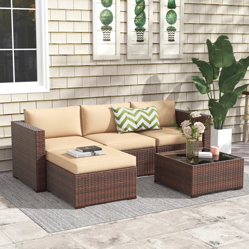 Abler 3-Person Wicker Modular Patio Conversation Set with Cushions