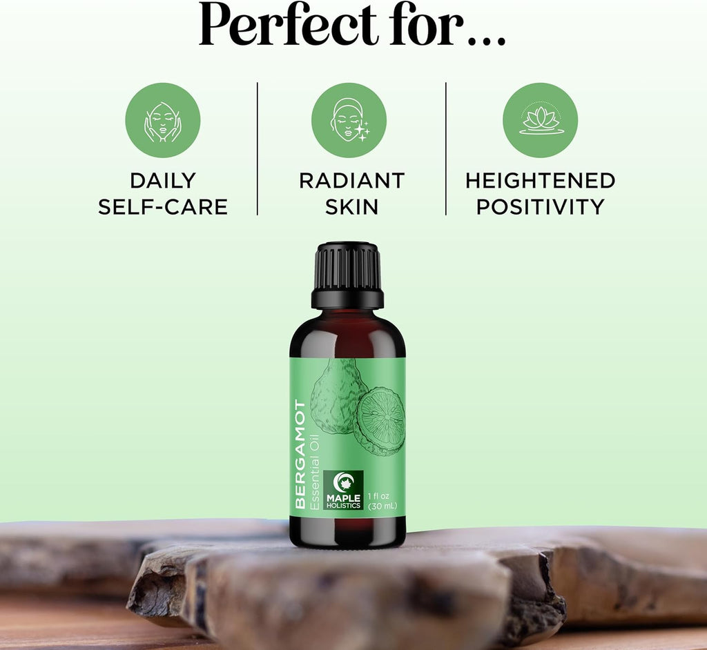 Bergamot Essential Oil for Diffuser Aromatherapy - 100% Pure Citrus Bergamot Oil for Hair Skin and Nails plus Undiluted Relaxing Aromatherapy Essential Oil for Diffusers Baths and Topical Uses 1Oz