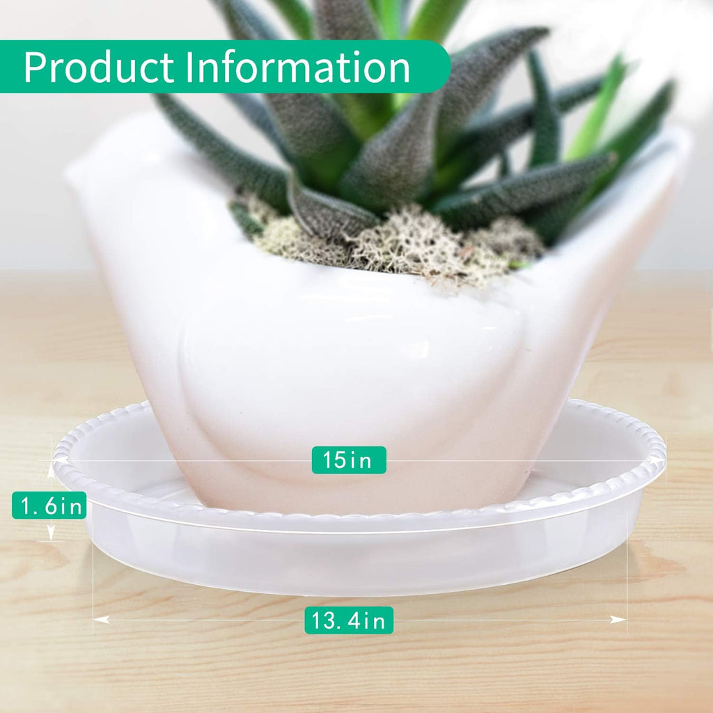 Plant Saucer, 5 Pack, 15 Inch, round Plant Trays for Indoors, Clear Plastic Plant Pot Saucers, Durable Flower Pots with 5 Plant Labels (15'' - 5 Pack)