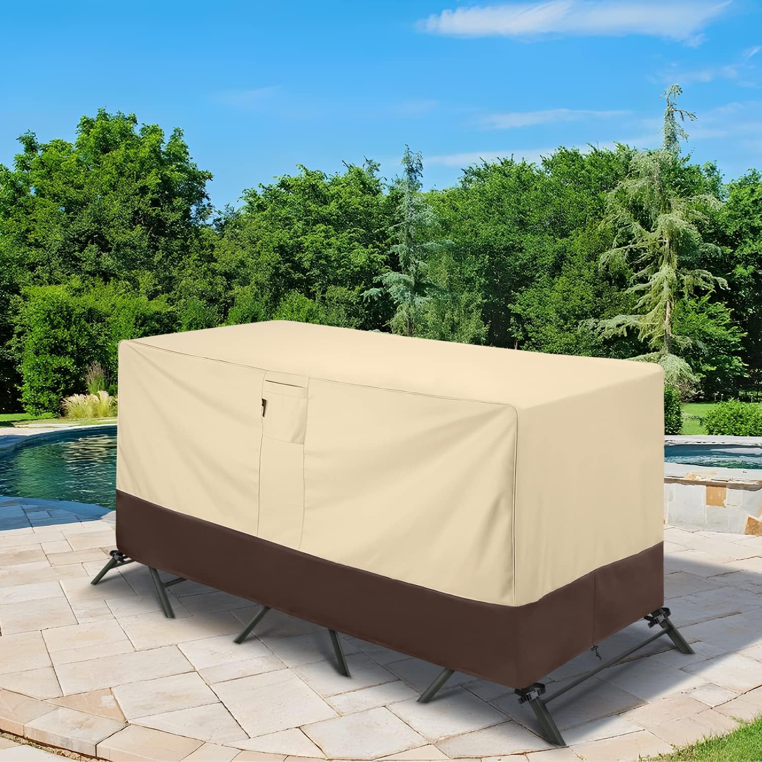 Patio Bistro Cover, Waterproof Outdoor Furniture Cover, Heavy Duty Patio Bar Table and Chairs Covers, 80"L X 32"W X 30"H, Beige & Brown