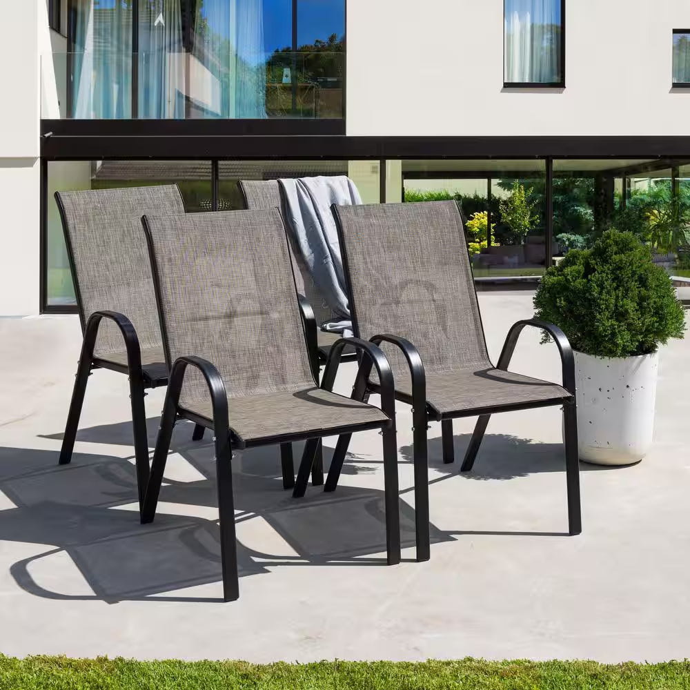 Stackable Patio Dining Chairs Set of 4 Textilene Iron Patio Chairs Patio Dining Chairs for Lawn, Poolside, Garden, Brown