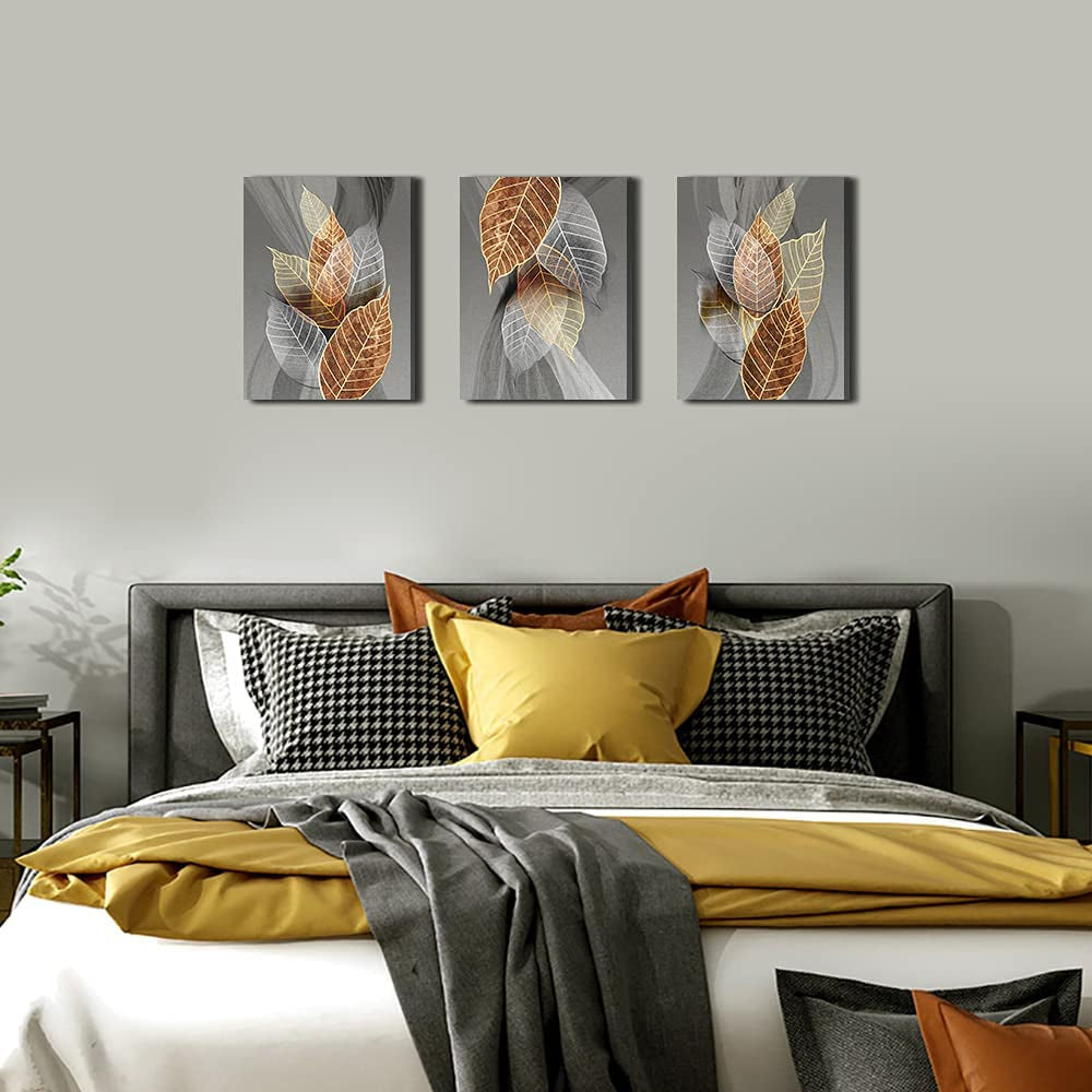 Canvas Wall Art for Living Room, Family Wall Decorations, Kitchen, Bathroom, Bedroom Modern Wall Decor Black Paintings Abstract Leaves Pictures Artwork Inspirational Home Decor 3 Pieces