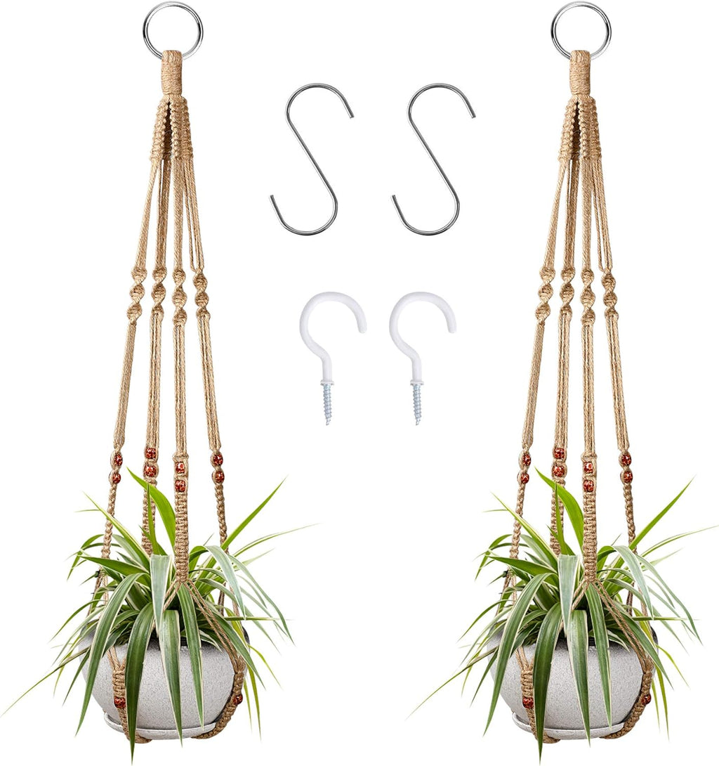 2 Pcs Plant Hangers Hanging Plant Holder for Indoor Outdoor Decor Macrame Hanging Planter Basket with 4 Hooks(35 Inch)