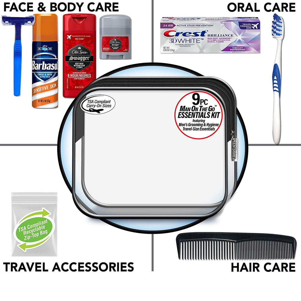 Men'S Deluxe, 9-Piece Kit with Travel Size TSA Compliant Essentials , Featuring: Old Spice Products in Reuseable Toiletry Bag