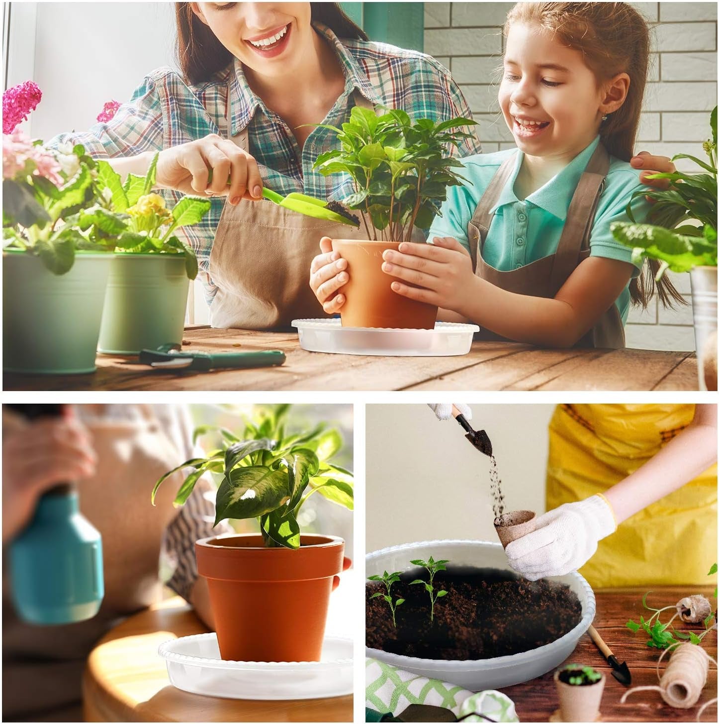 Plant Saucer, 5 Pack, 15 Inch, round Plant Trays for Indoors, Clear Plastic Plant Pot Saucers, Durable Flower Pots with 5 Plant Labels (15'' - 5 Pack)