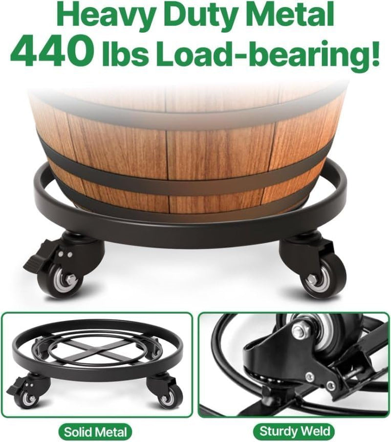 16" Metal Plant Caddy Heavy Duty Rolling Plant Stand with Wheels Iron Potted round Flower Pot Rack on Roller Dolly Holder Mover Indoor Outdoor Planter Trolley Casters Brakes