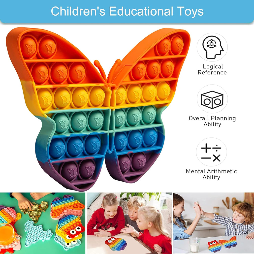 Pop Bubble Sensory Fidget Toys, Squeeze Sensory Toys, Novelty Gifts for Boys and Girls, Stress Relief and Anti-Anxiety Tools for Kids and Adults (Butterfly,Rainbow)