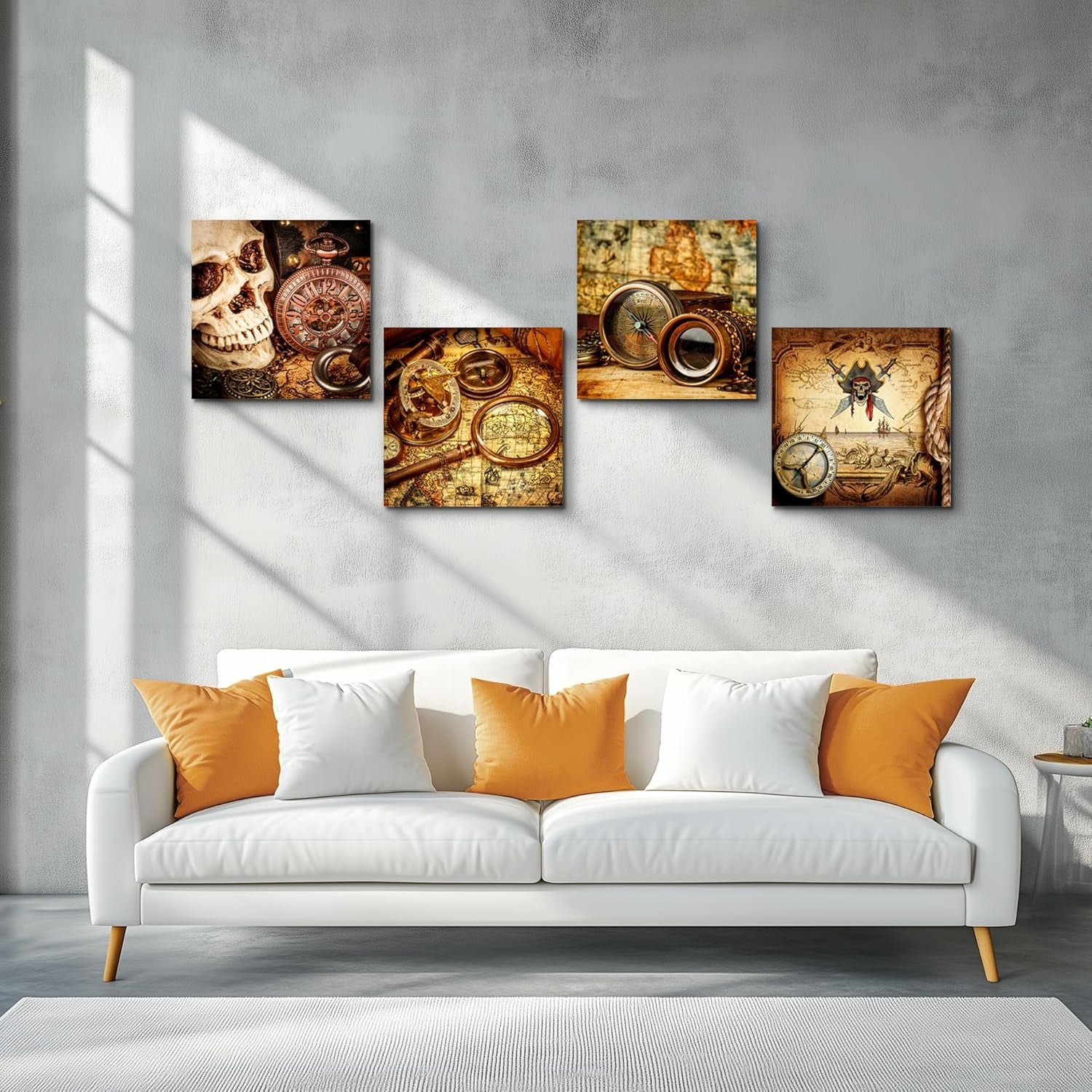 Canvas Wall Art for Living Room Office Wall Decor Painting Bedroom Decoration Pirate Ship Compass Framed Pictures Restoring Ancient Ways Prints Artwork Dormitory Room Home Decor 4 Piece