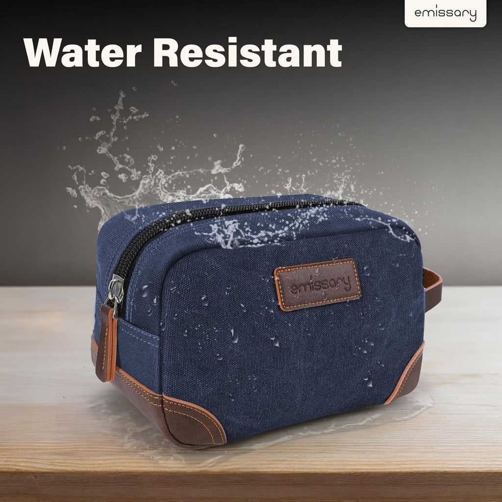 Men'S Toiletry Bag, Leather and Canvas Travel Toiletry Bag, Dopp Kit for Men, Travel Bathroom Bag Men'S Shaving Kit, Travel Kit Small Bags for Men, Shaving Bag for Travel Accessories (Blue)