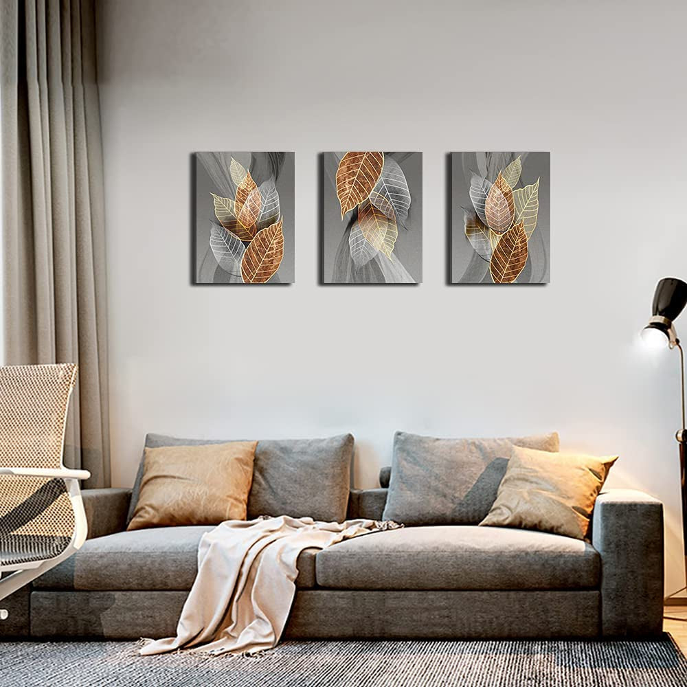 Canvas Wall Art for Living Room, Family Wall Decorations, Kitchen, Bathroom, Bedroom Modern Wall Decor Black Paintings Abstract Leaves Pictures Artwork Inspirational Home Decor 3 Pieces