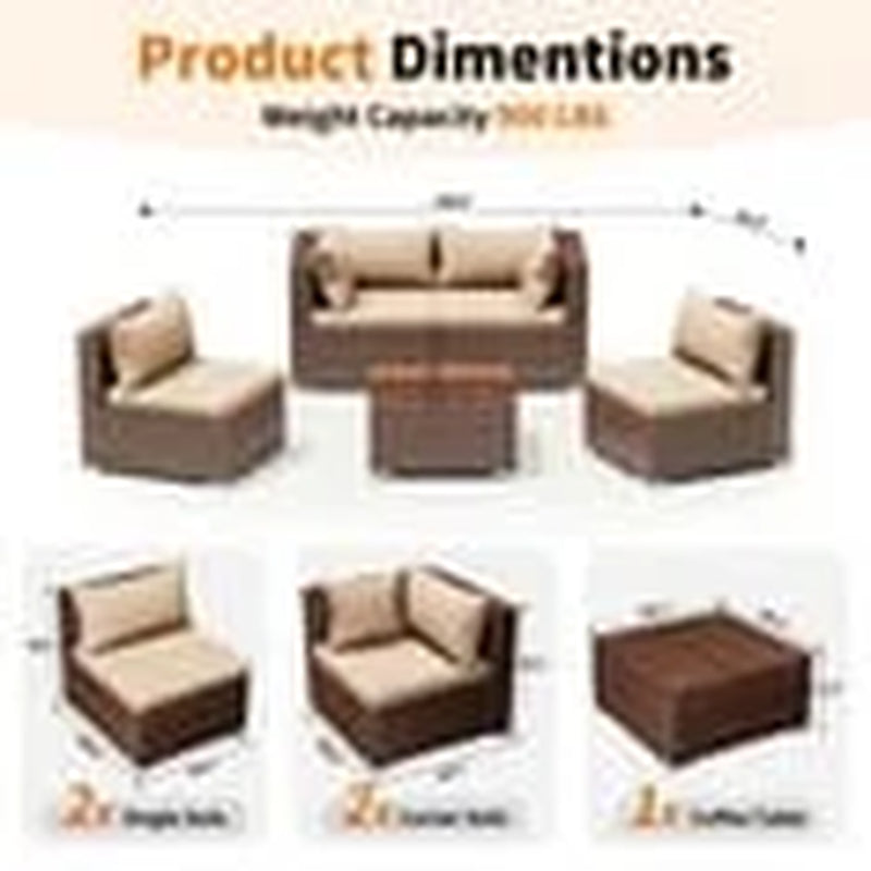 Patio Furniture Sets, Modular Rattan Outdoor Patio Sectional Furniture Sofa Set, Wicker Patio Conversation Set for Backyard,5Pcs