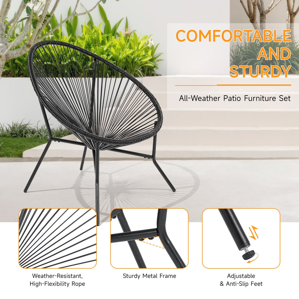 Acapulco Chair Set of 6, Outdoor Seating Patio Chairs Modern Wicker Bistro Chairs All-Weather Papasan Chair for Balcony Garden Backyard Porch Deck, Black