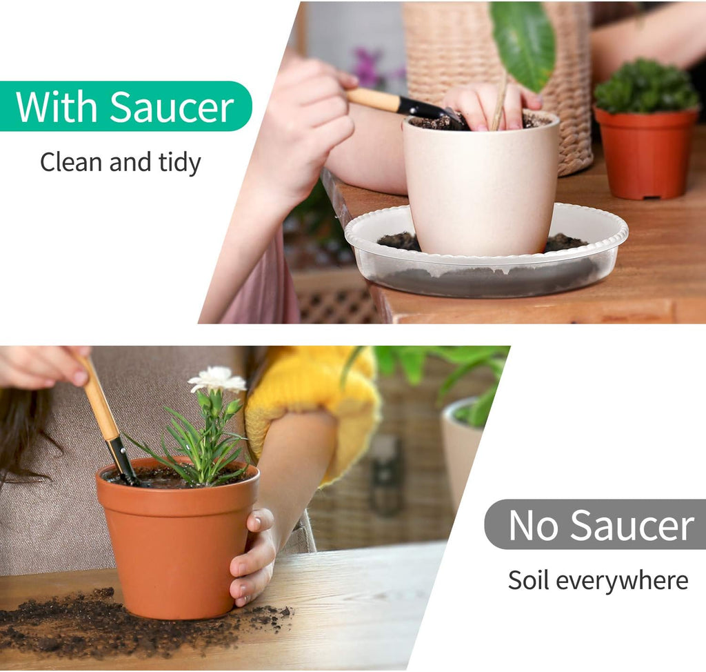 Plant Saucer, 5 Pack, 15 Inch, round Plant Trays for Indoors, Clear Plastic Plant Pot Saucers, Durable Flower Pots with 5 Plant Labels (15'' - 5 Pack)