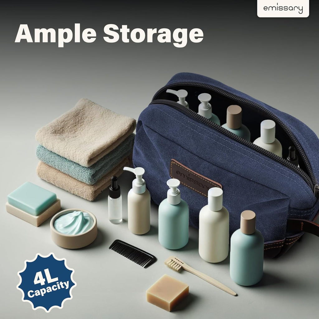Men'S Toiletry Bag, Leather and Canvas Travel Toiletry Bag, Dopp Kit for Men, Travel Bathroom Bag Men'S Shaving Kit, Travel Kit Small Bags for Men, Shaving Bag for Travel Accessories (Blue)