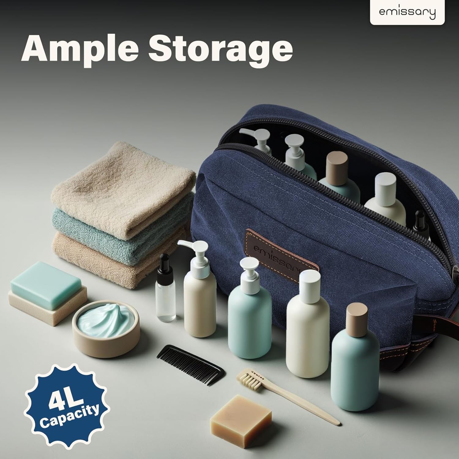 Men'S Toiletry Bag, Leather and Canvas Travel Toiletry Bag, Dopp Kit for Men, Travel Bathroom Bag Men'S Shaving Kit, Travel Kit Small Bags for Men, Shaving Bag for Travel Accessories (Blue)