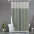 Waffle Weave Shower Curtain with Snap-In Fabric Liner & Hooks Set - Hotel Style, Waterproof & Washable, Heavyweight Fabric & Mesh Top Window - 71X72, Sage Green