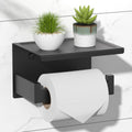 Toilet Paper Holder with Shelf, Stick on Matte Black Toilet Paper Roll Holder, Self Adhesive or Wall-Mount with Screws for Bathroom,Washroom