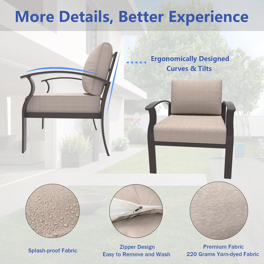Aluminum 2-Seat Patio Furniture Set, Outdoor Patio Conversation Set with 5.1" Cushions for Patio Backyard Poolside, Sand