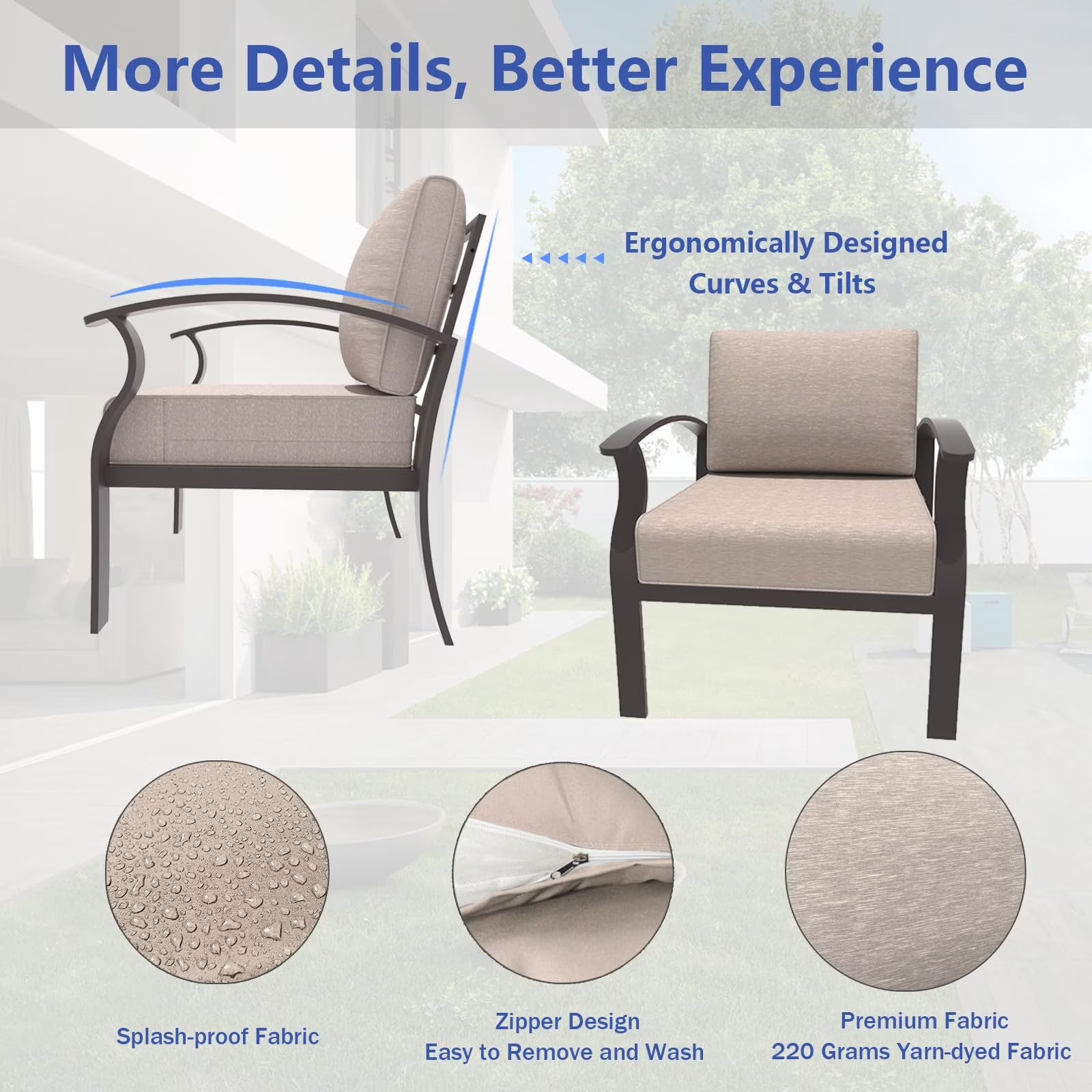 Aluminum 2-Seat Patio Furniture Set, Outdoor Patio Conversation Set with 5.1" Cushions for Patio Backyard Poolside, Sand
