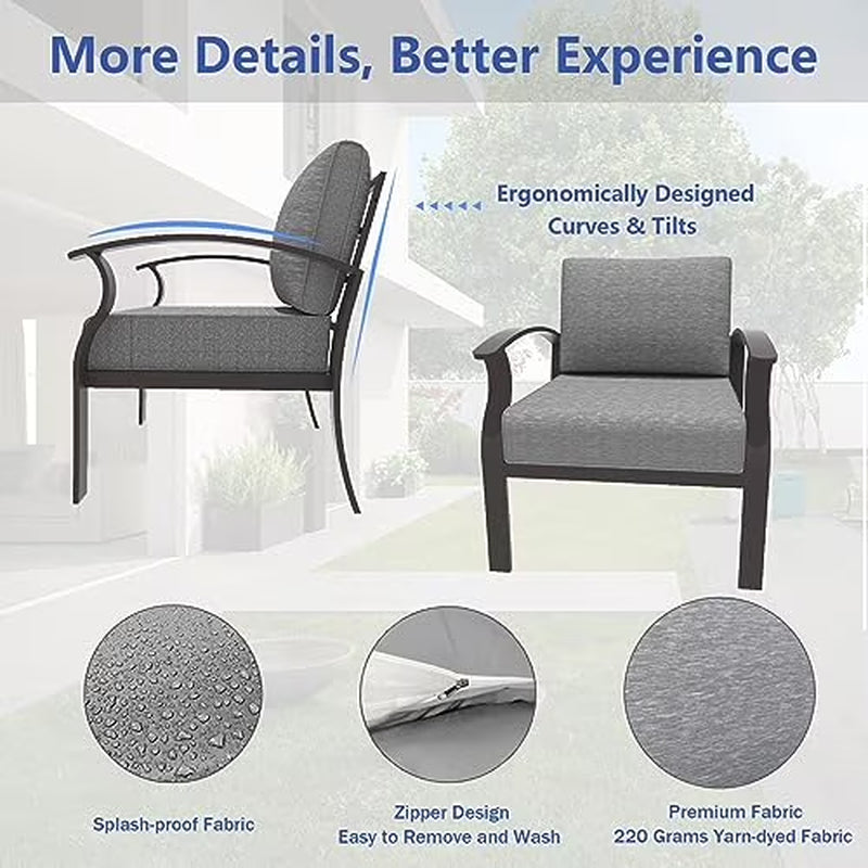 Aluminum 2-Seat Patio Furniture Set, Outdoor Patio Conversation Set with 5.1" Cushions for Patio Backyard Poolside, Gray