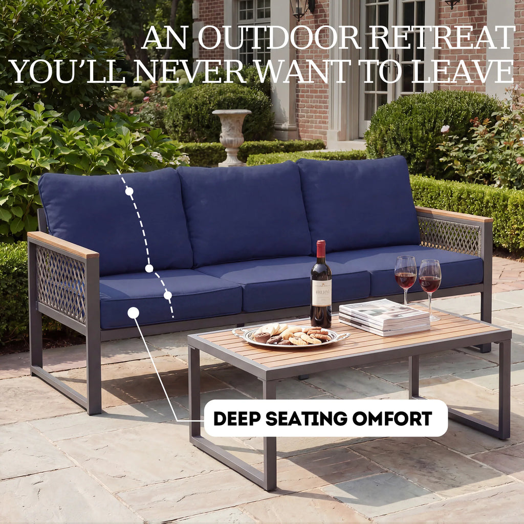 4 -Piece Patio Conversation Set with Blue Cushions