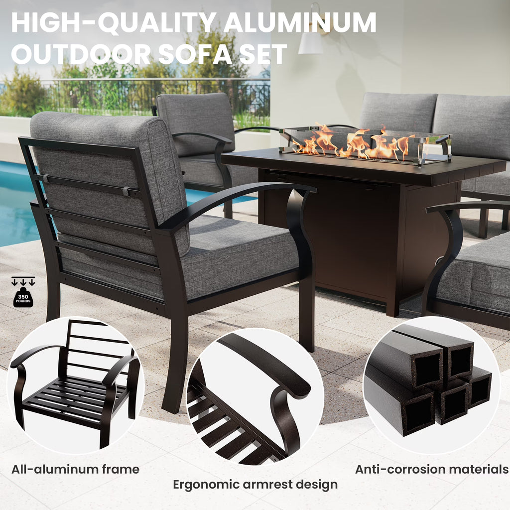 Aluminum 2-Seat Patio Furniture Set, Outdoor Patio Conversation Set with 5.1" Cushions for Patio Backyard Poolside, Gray