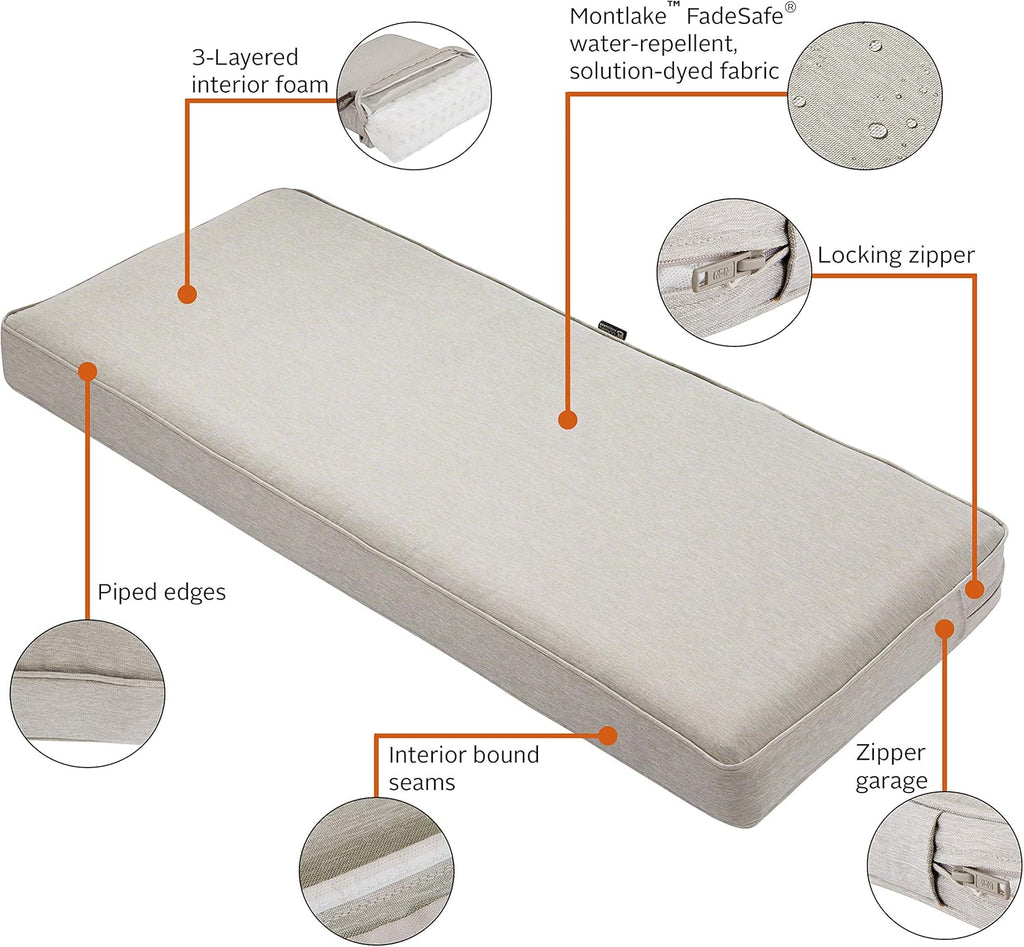 62-045-HGREY-EC Montlake Fadesafe Water-Repellent 59 X 18 X 3 Inch Outdoor Bench Cushion, Heather Grey
