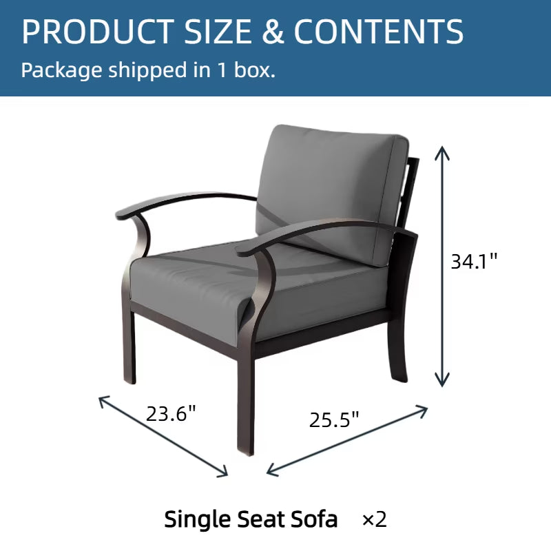 Aluminum 2-Seat Patio Furniture Set, Outdoor Patio Conversation Set with 5.1" Cushions for Patio Backyard Poolside, Gray