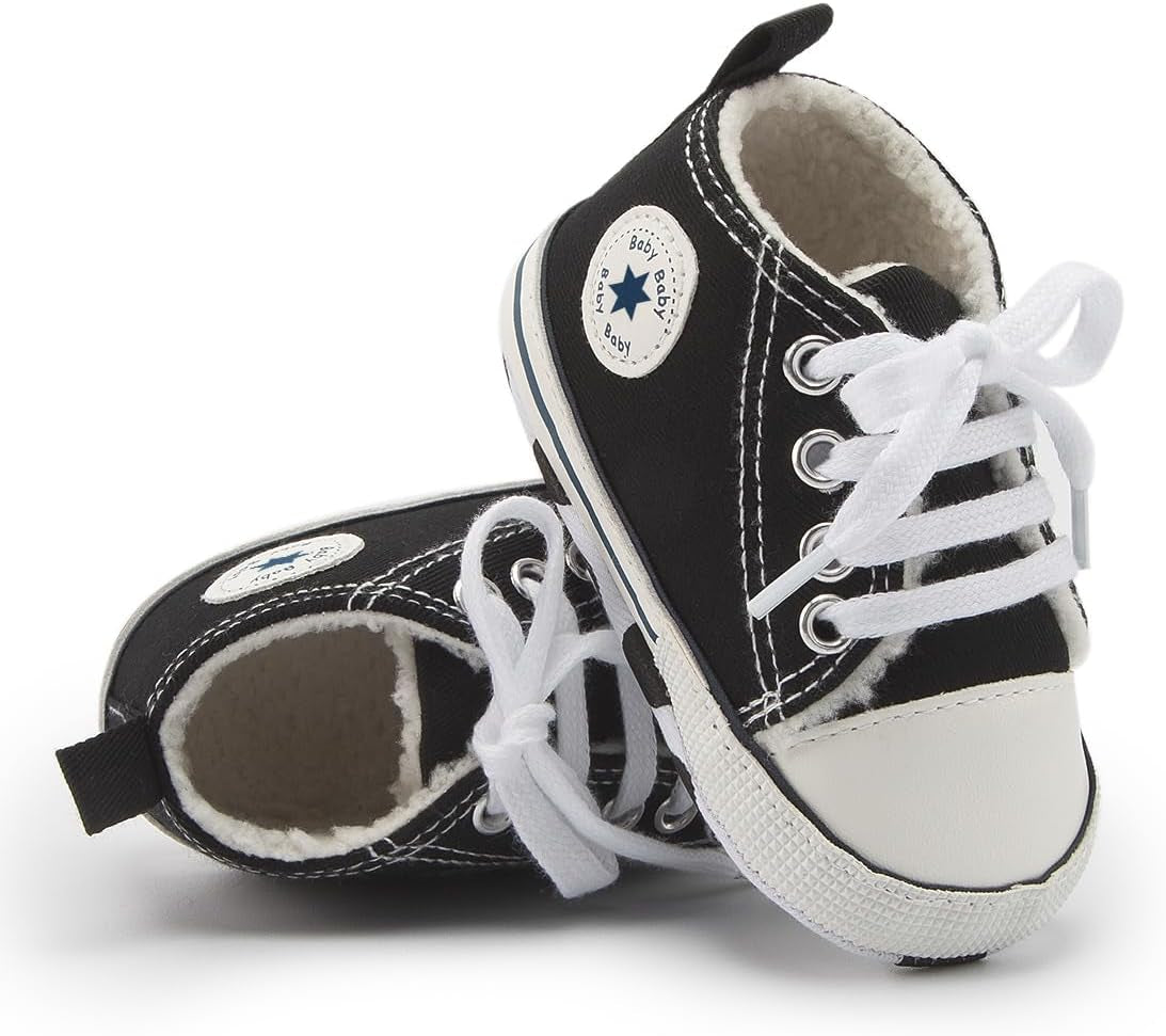 Tutoo Unisex Baby Boys Girls High Top Sneaker Soft Anti-Slip Sole Newborn Infant First Walkers Canvas Denim Shoes