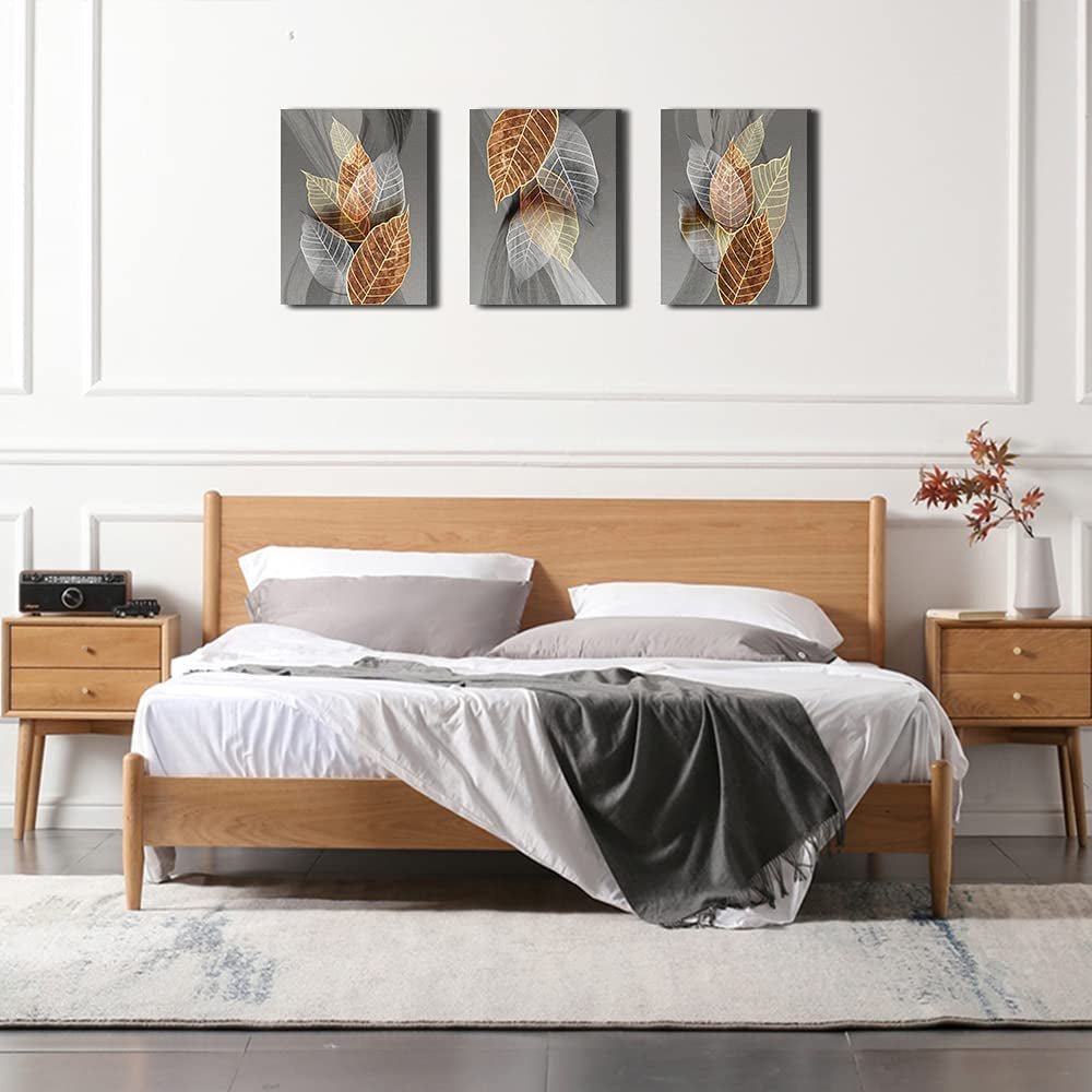 Canvas Wall Art for Living Room, Family Wall Decorations, Kitchen, Bathroom, Bedroom Modern Wall Decor Black Paintings Abstract Leaves Pictures Artwork Inspirational Home Decor 3 Pieces