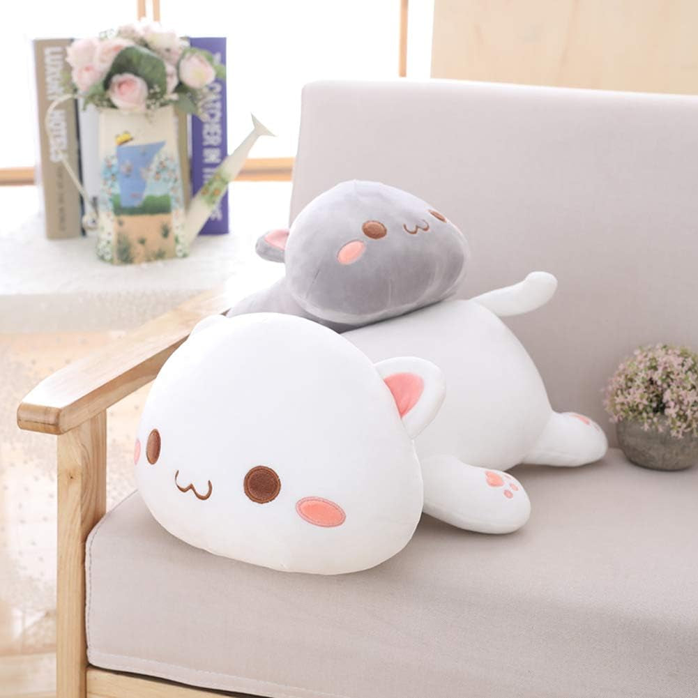 Cat Stuffed Animals, Soft Cat Plush Pillow Kitten Stuffed Animal Toy Gifts for Kids (Grey round Eyes, 19.6")