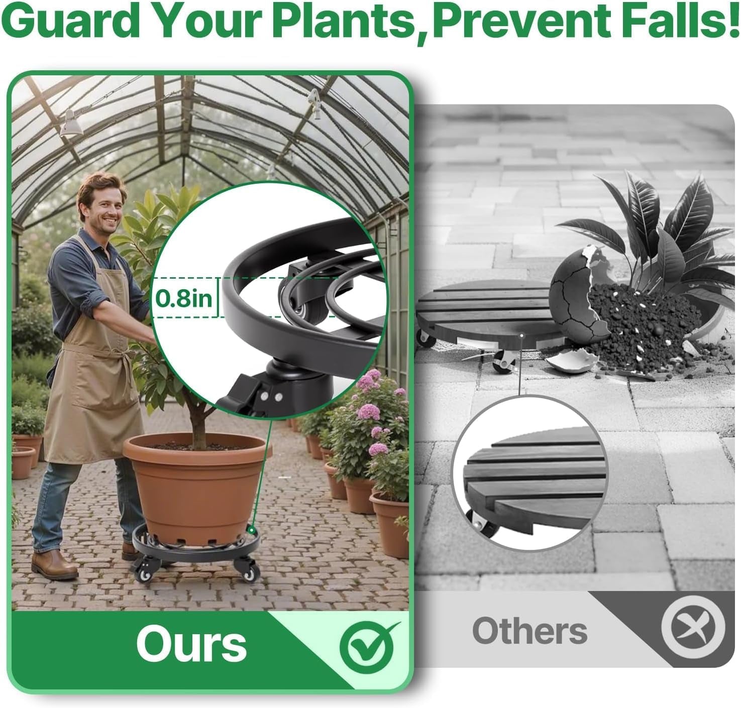 16" Metal Plant Caddy Heavy Duty Rolling Plant Stand with Wheels Iron Potted round Flower Pot Rack on Roller Dolly Holder Mover Indoor Outdoor Planter Trolley Casters Brakes