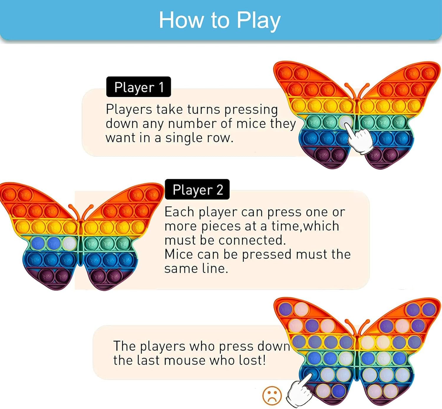 Pop Bubble Sensory Fidget Toys, Squeeze Sensory Toys, Novelty Gifts for Boys and Girls, Stress Relief and Anti-Anxiety Tools for Kids and Adults (Butterfly,Rainbow)