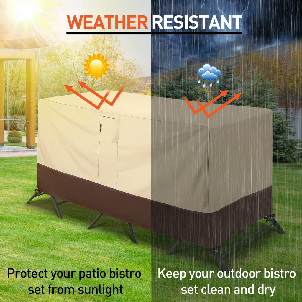 Patio Bistro Cover, Waterproof Outdoor Furniture Cover, Heavy Duty Patio Bar Table and Chairs Covers, 80"L X 32"W X 30"H, Beige & Brown